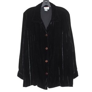 Coldwater Creek Top Velvet Button Up Dark Academia Goth Grunge Witchy Black 2X
